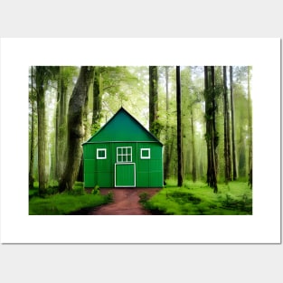 Green Color House in Forest Art Posters and Art